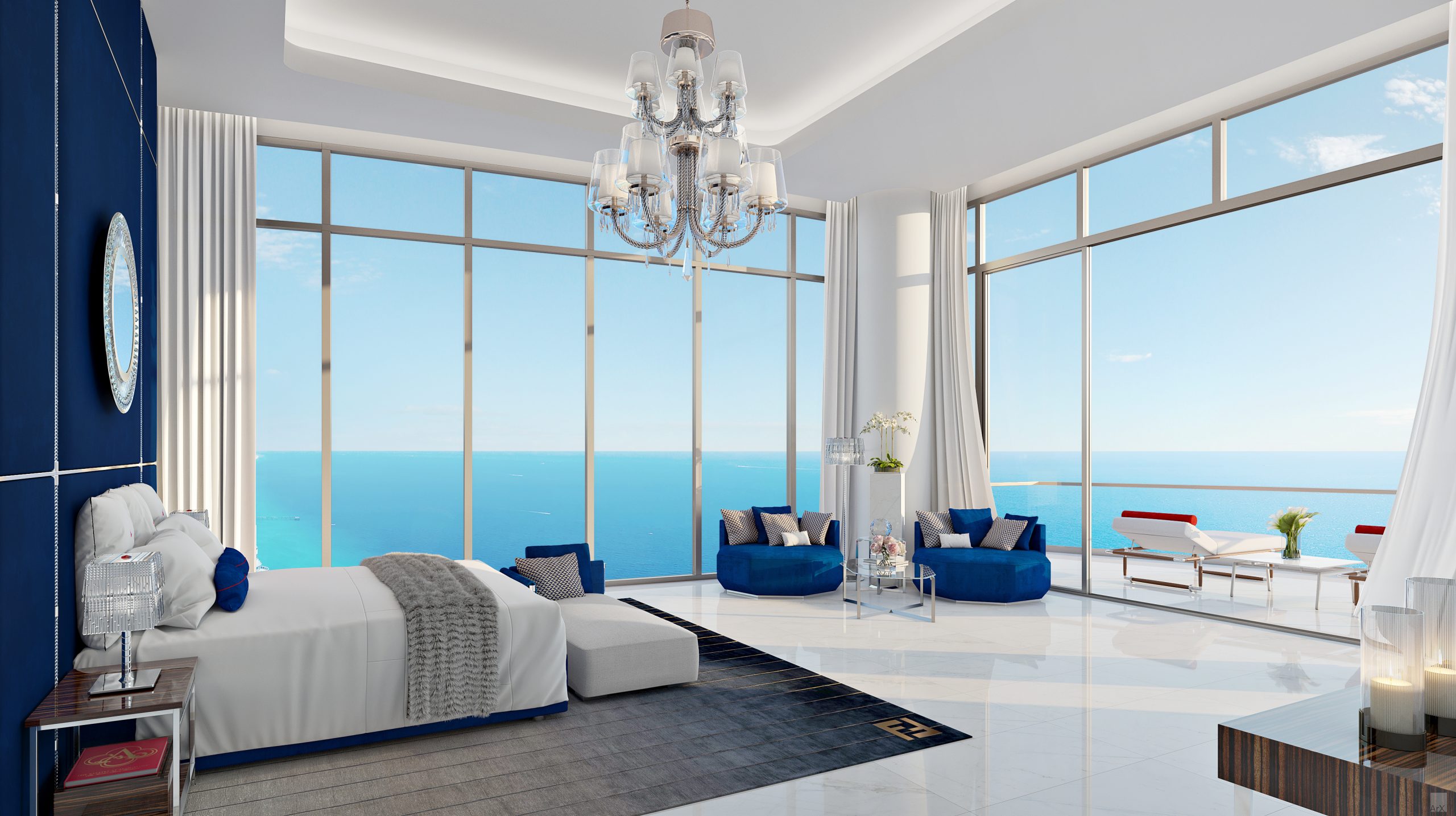 Custom bedroom with 360-degree views of the ocean.