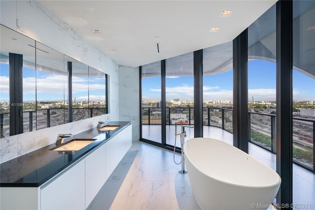 Master Bathroom View of One Thousand Museum Unit 1602