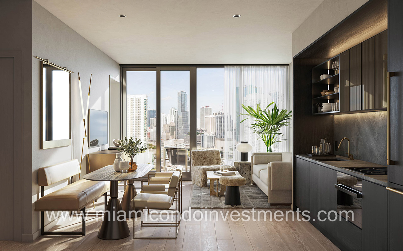 Lofty Brickell 1 bed living room