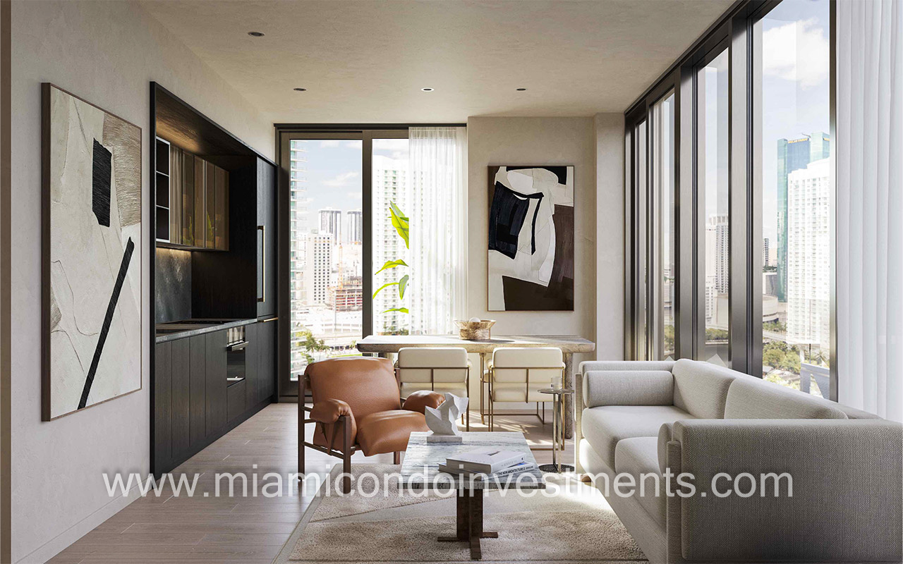 Lofty Brickell 2 bed living room