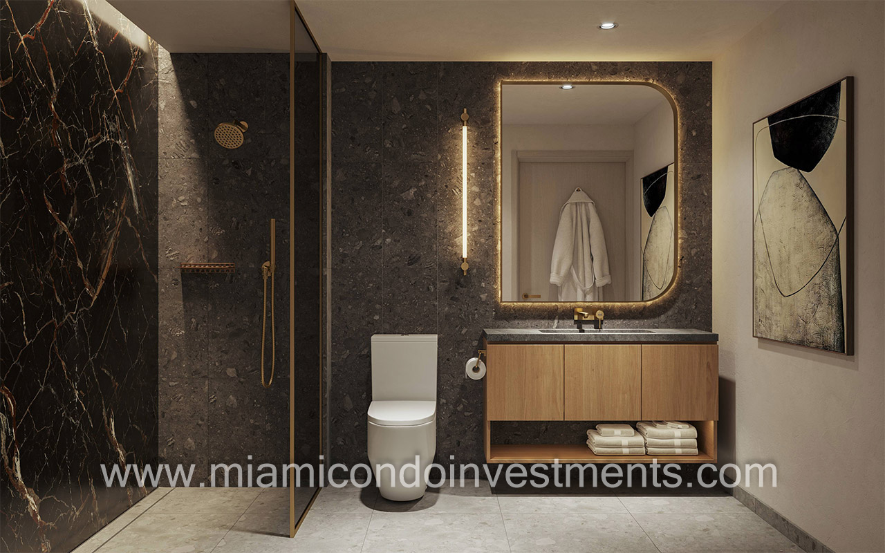 Lofty Brickell bathroom