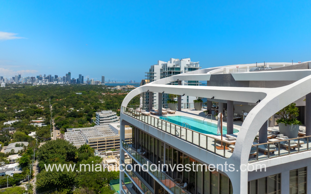 Mr. C Tigertail Residences drone with slight rooftop pool and area view