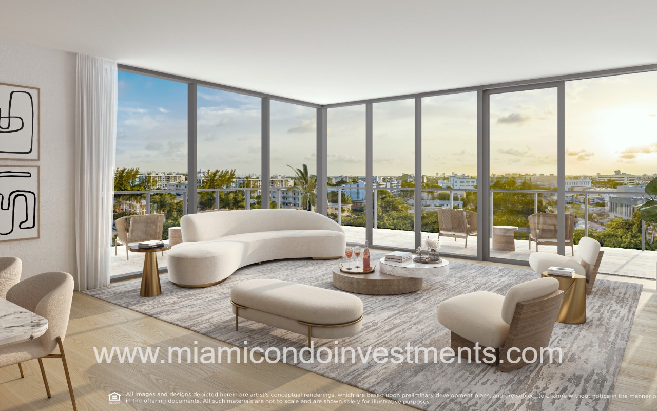 La Baia North living room with floor-to-ceiling glass window views
