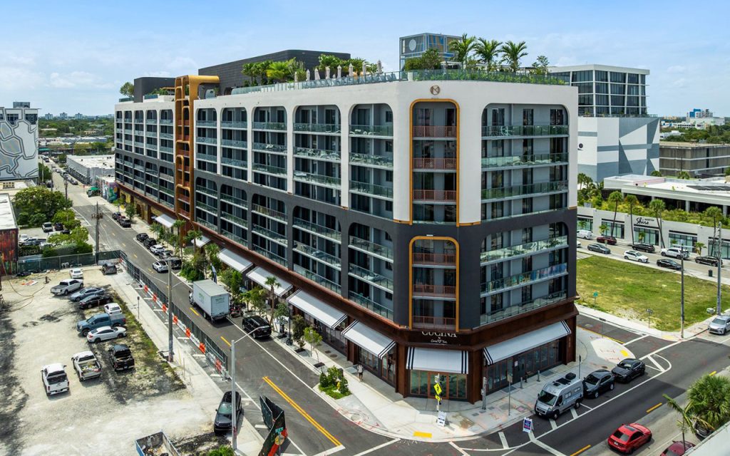 NoMad Wynwood side angle drone view of building closeup