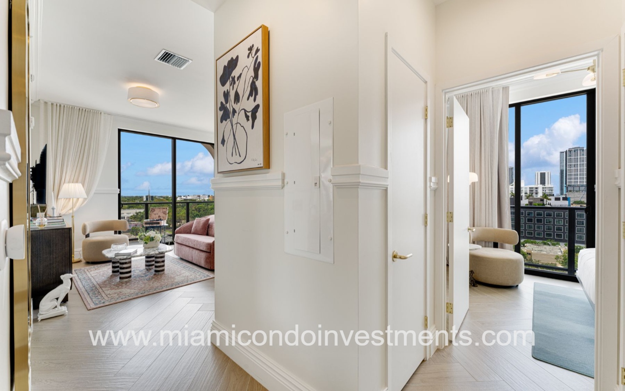 NoMad Wynwood 2-bedroom hallway facing living room and door to bedroom