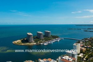 Two Grove Isle Condos Drone View
