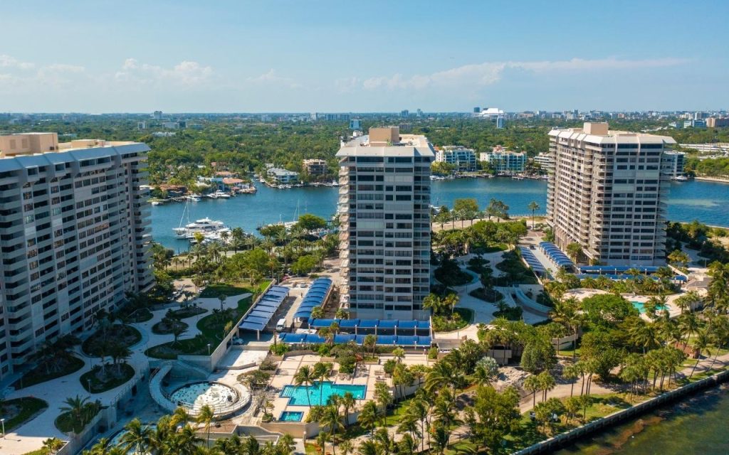 Two Grove Isle Condos Drone View