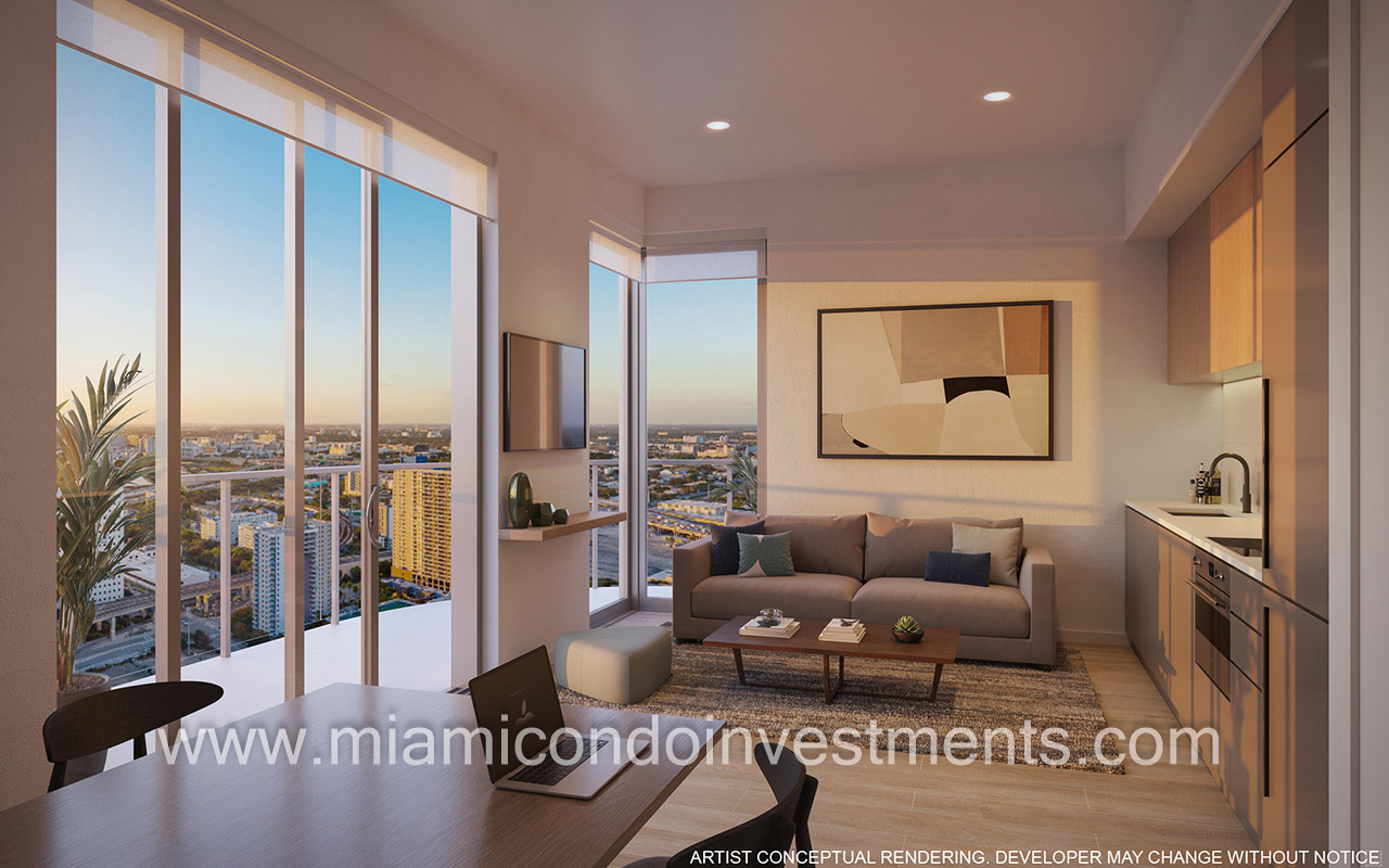 600 Miami Worldcenter studio unit F golden hour