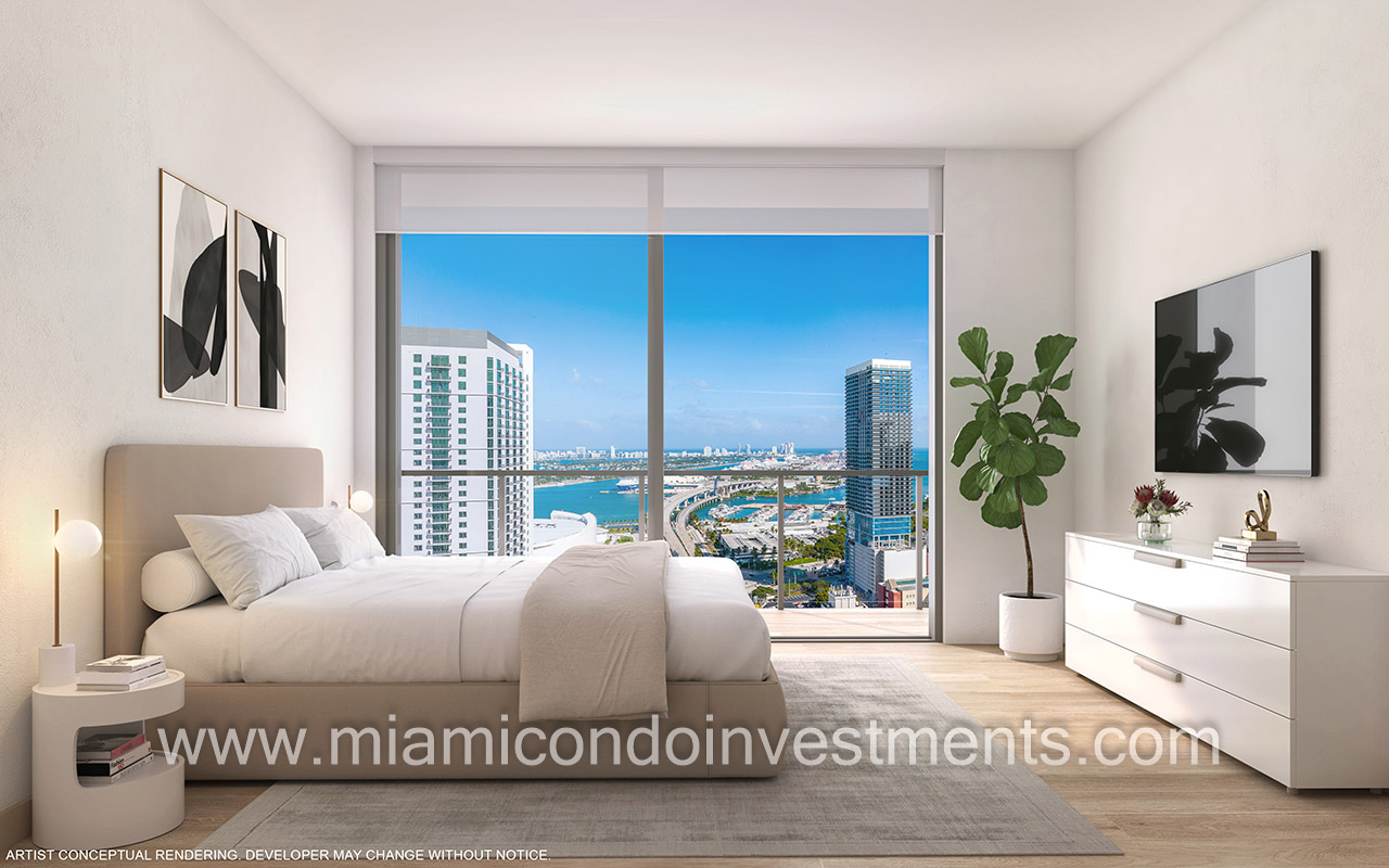 600 Miami Worldcenter bedroom with view