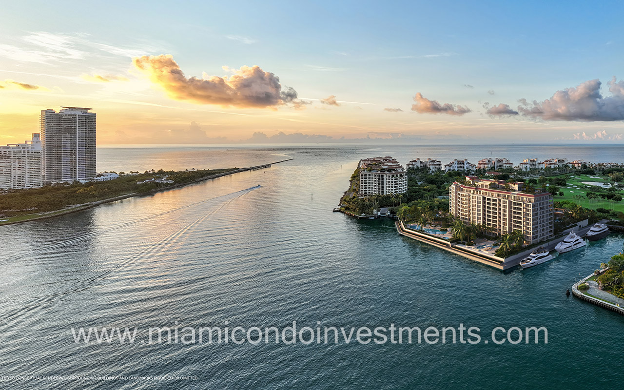 Residences at Six Fisher Island aerial east