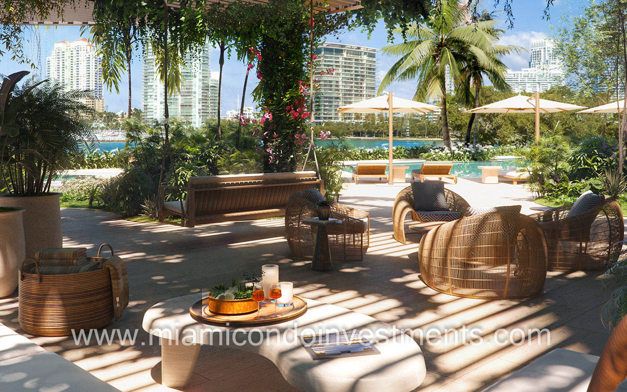 Residences at Six Fisher Island outdoor lounge