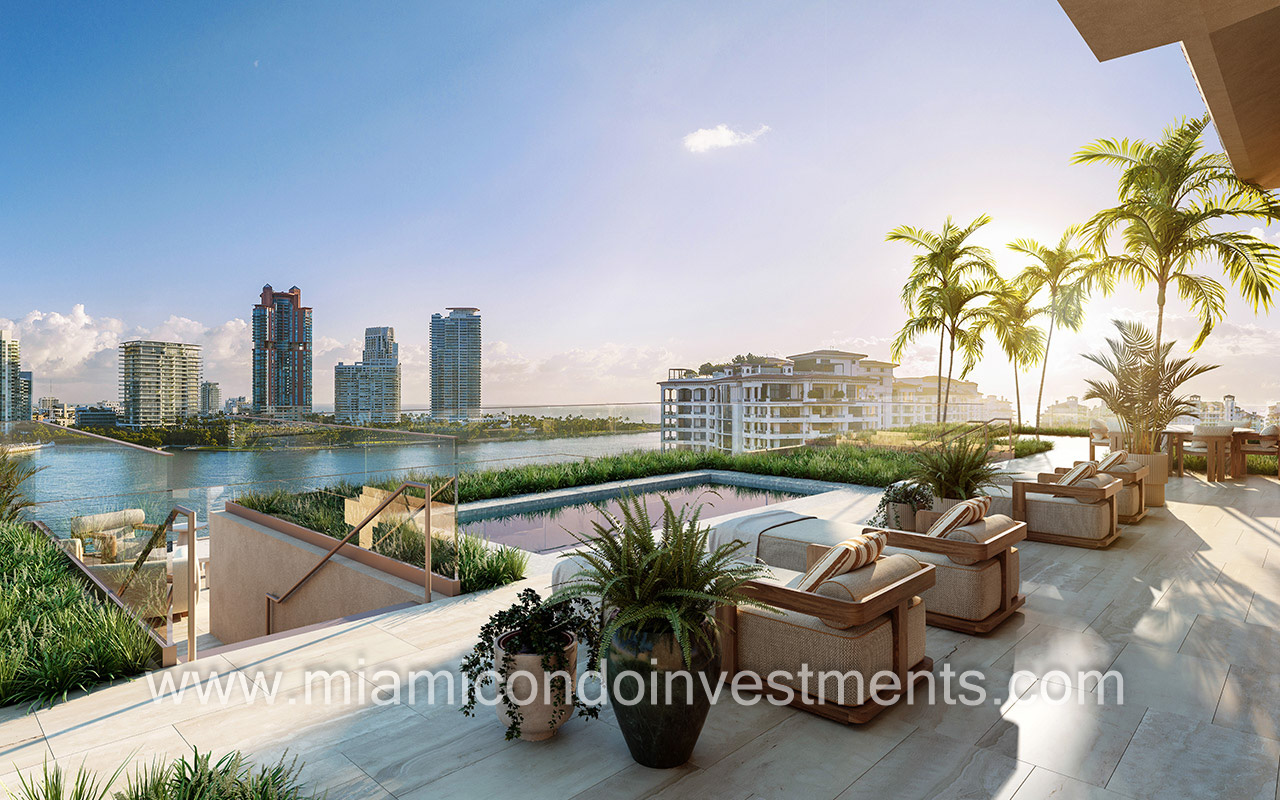 Residences at Six Fisher Island penthouse terrace