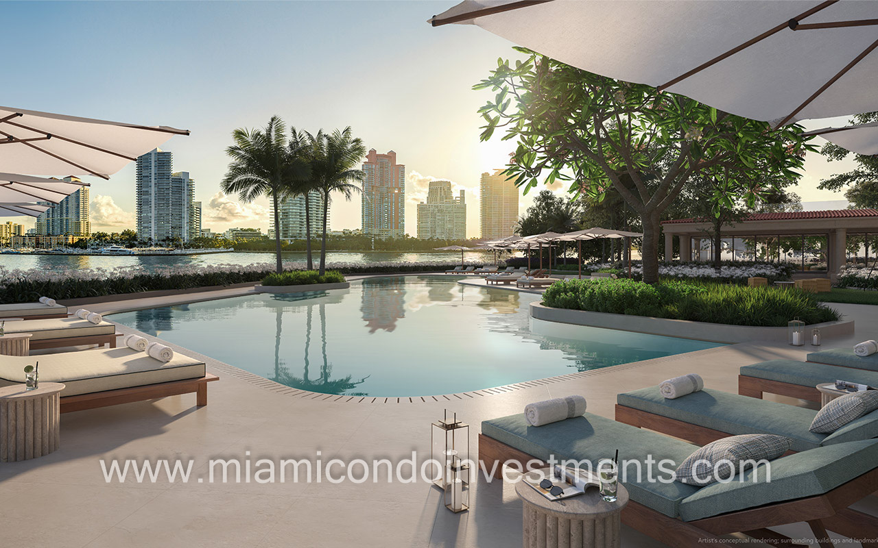 Residences at Six Fisher Island south poolside cabanas