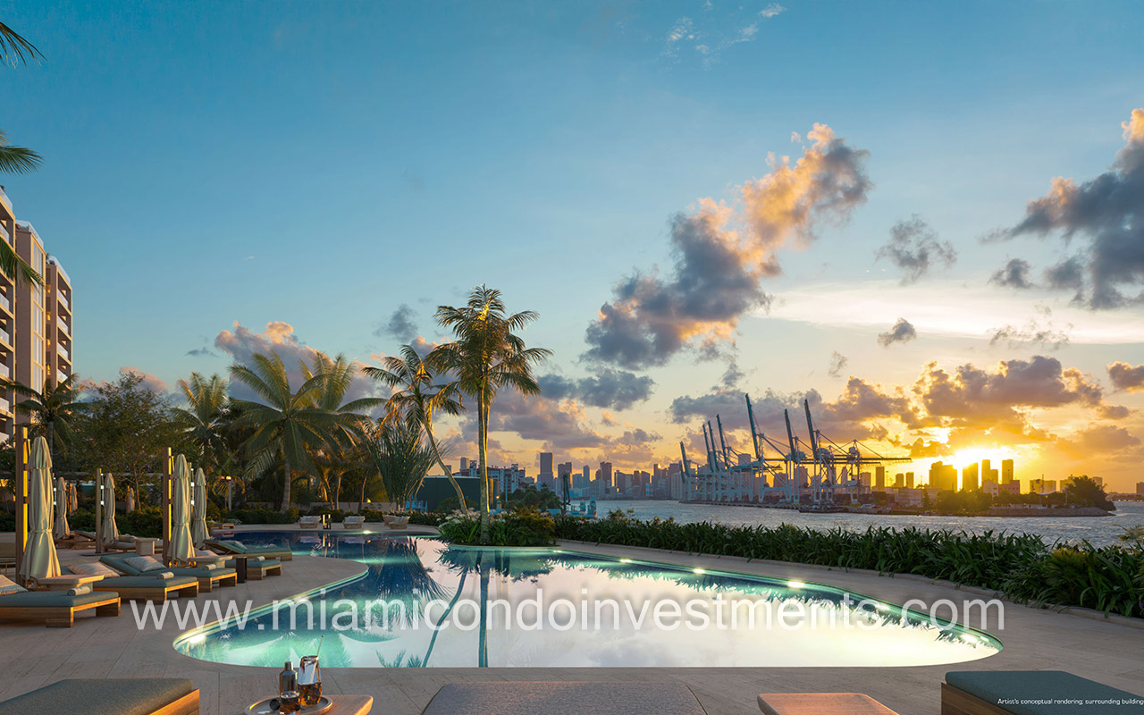 Residences at Six Fisher Island bayfront pool west
