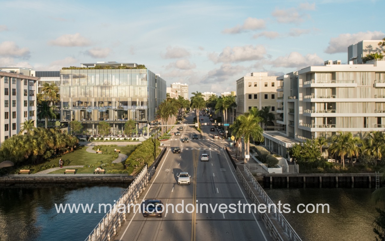 The WELL Bay Harbor Islands view facing building and bridge