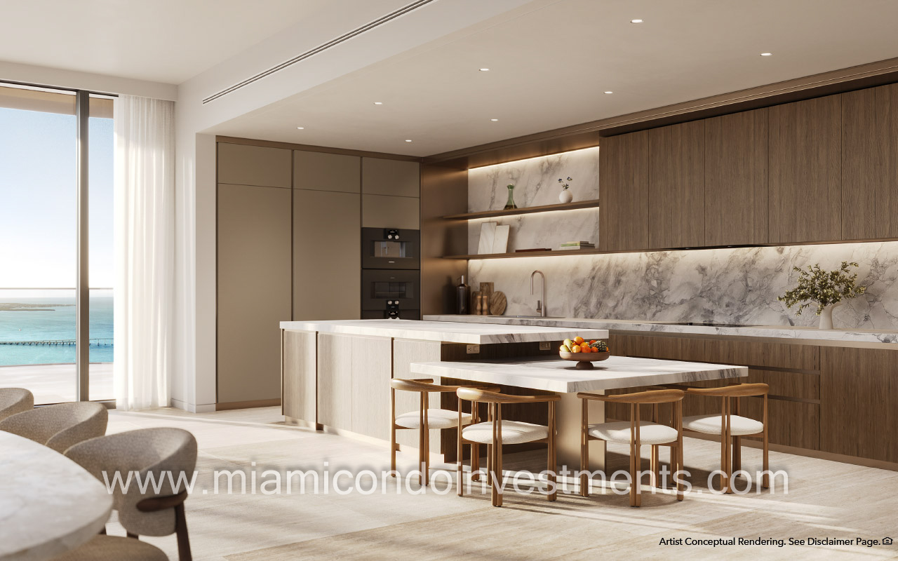 The Mandarin Oriental Residences Miami kitchen dark