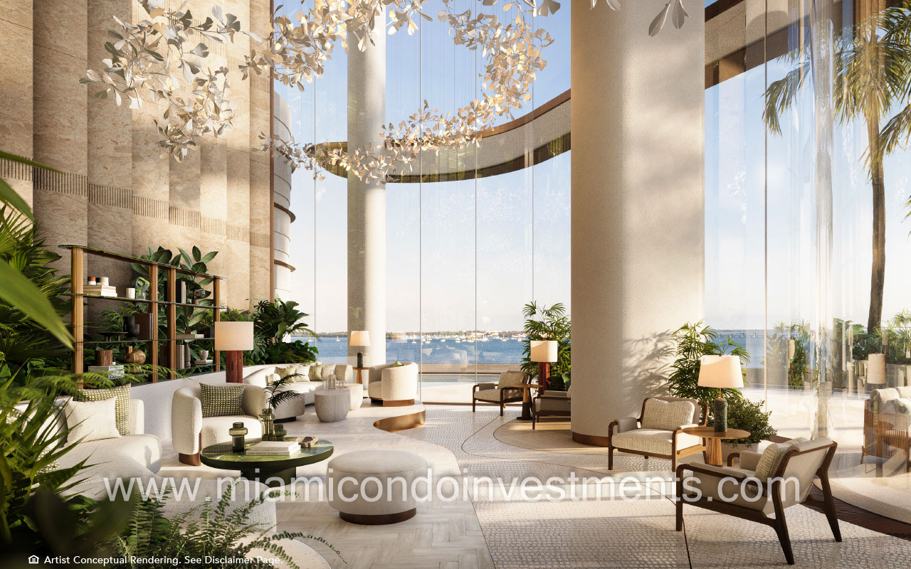 The Mandarin Oriental Residences Miami south tower lobby