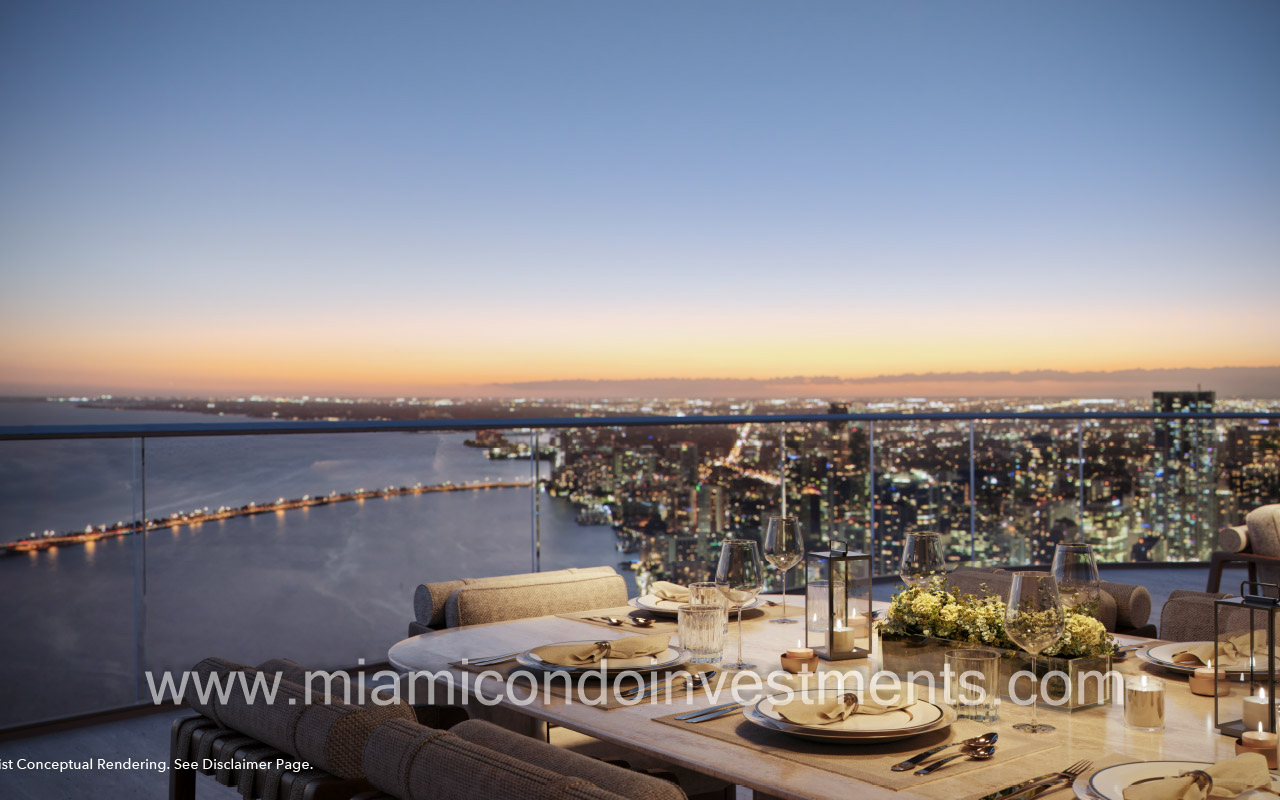 The Mandarin Oriental Residences Miami terrace sunset dining