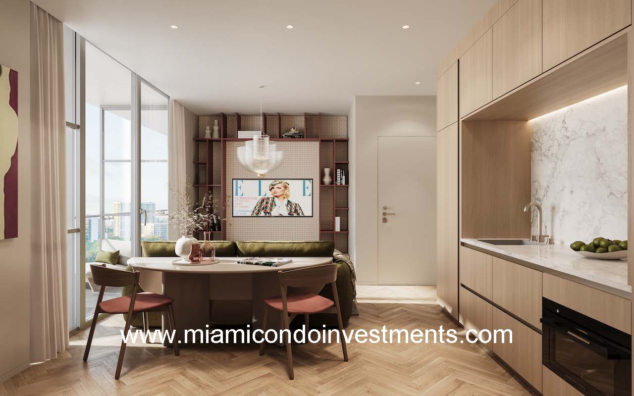 ELLE Residences Miami Kitchen and Living Rooms