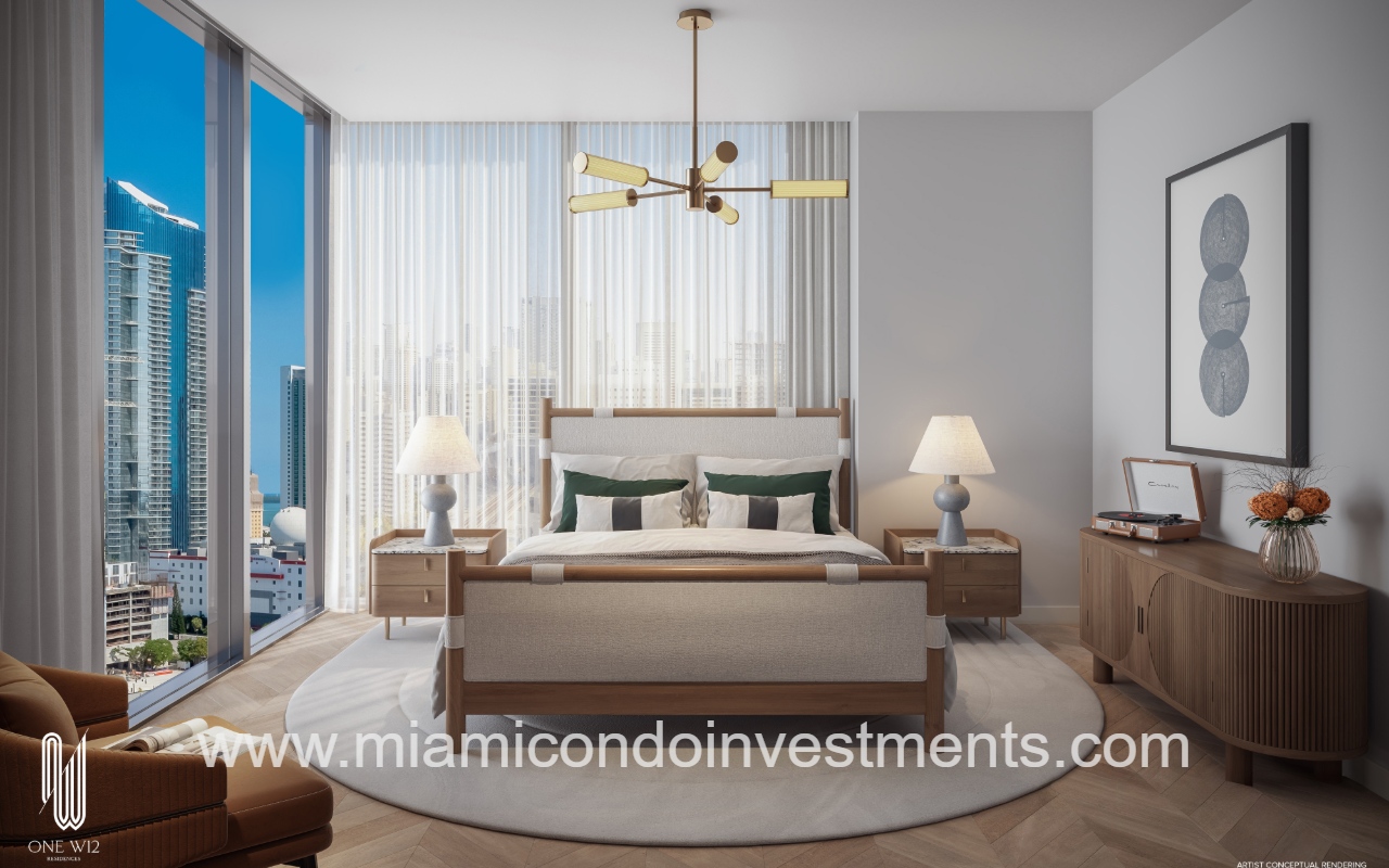 ONE W12 Residences Miami primary bedroom
