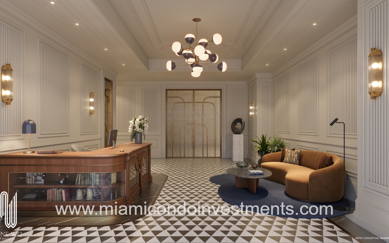 ONE W12 Residences Miami condo building lobby