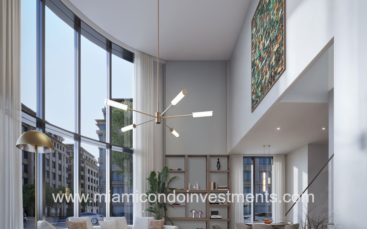 ONE W12 Residences Miami townhome living room double height
