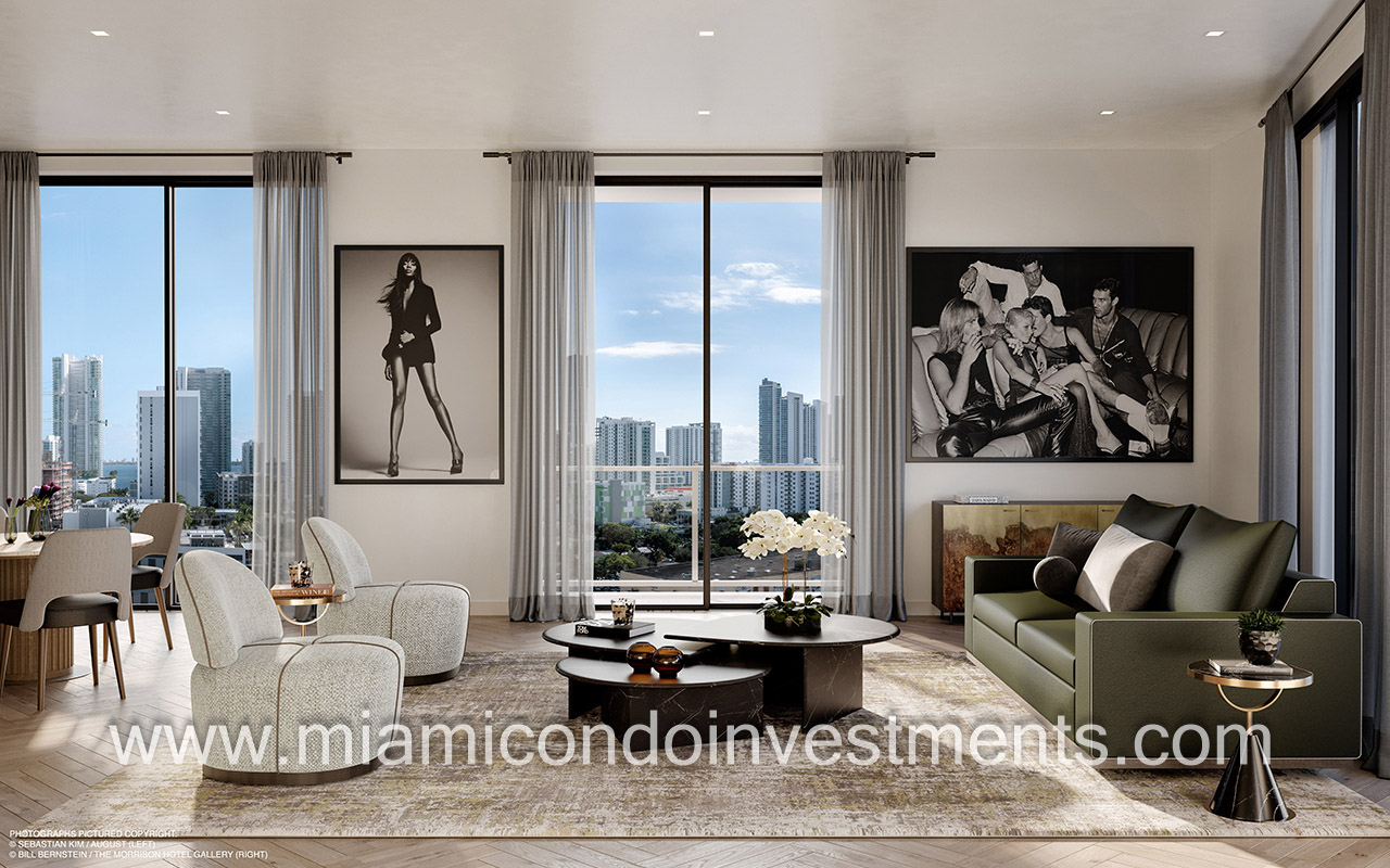 The Rider Residences condominiums living area with city views