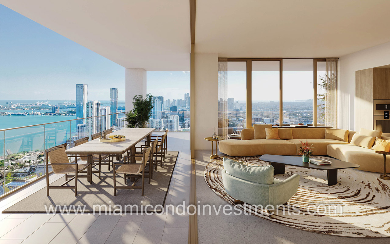 Miami Tropic living room and balcony with views
