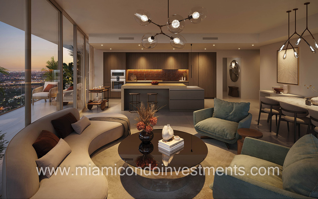 Miami Tropic living kitchen dining sunset