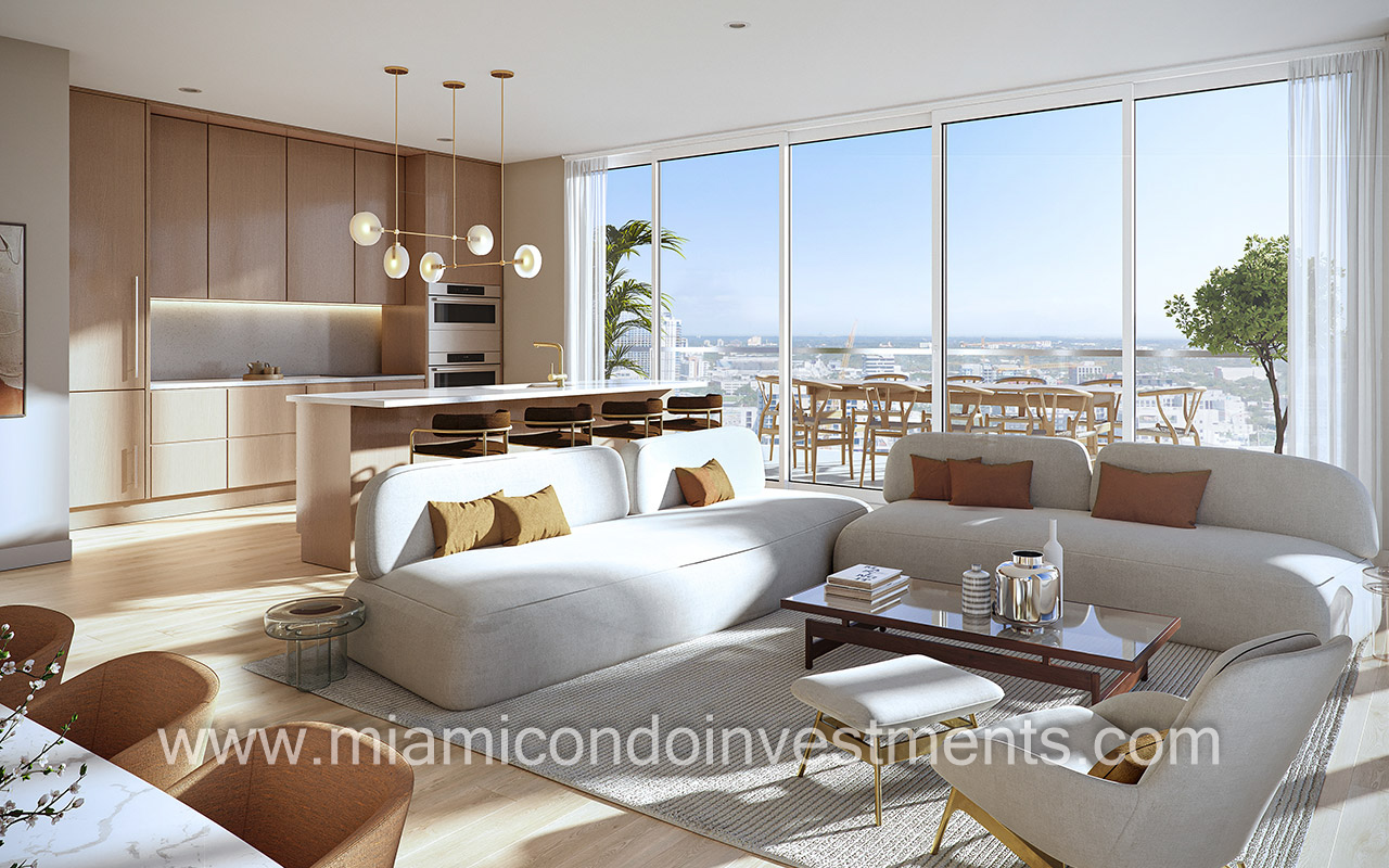 Midtown Park Residences living room and kitchen
