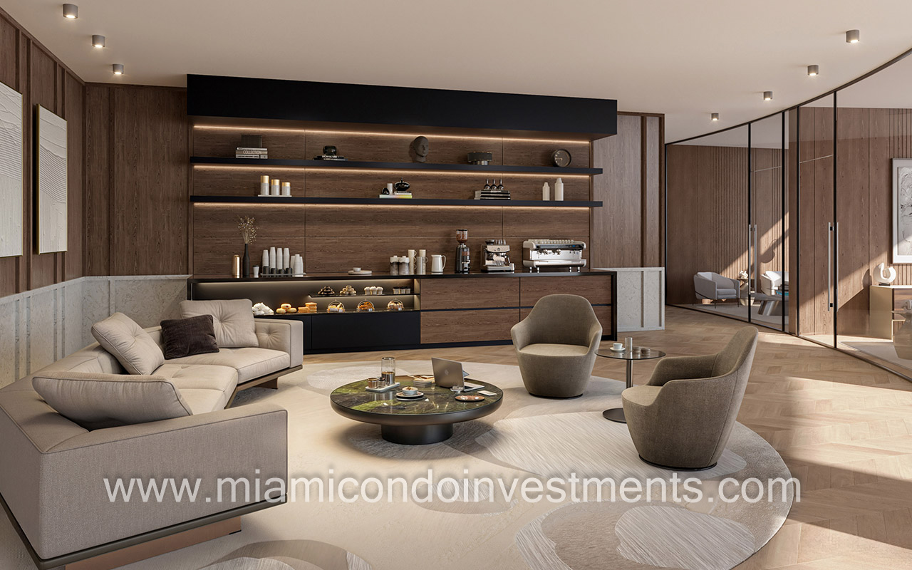 One Twenty Brickell office lounge and coffee bar