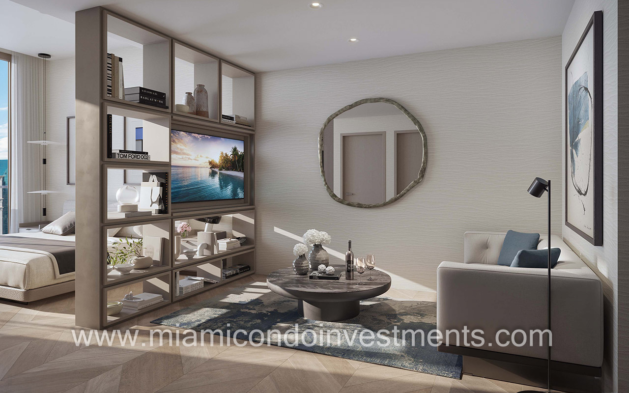 One Twenty Brickell studio living room