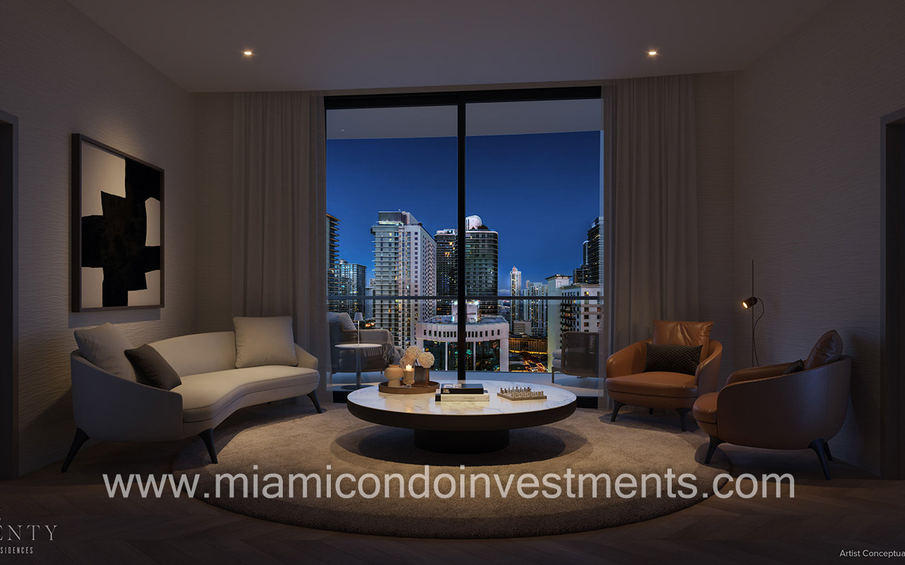 One Twenty Brickell 3 bedroom living room