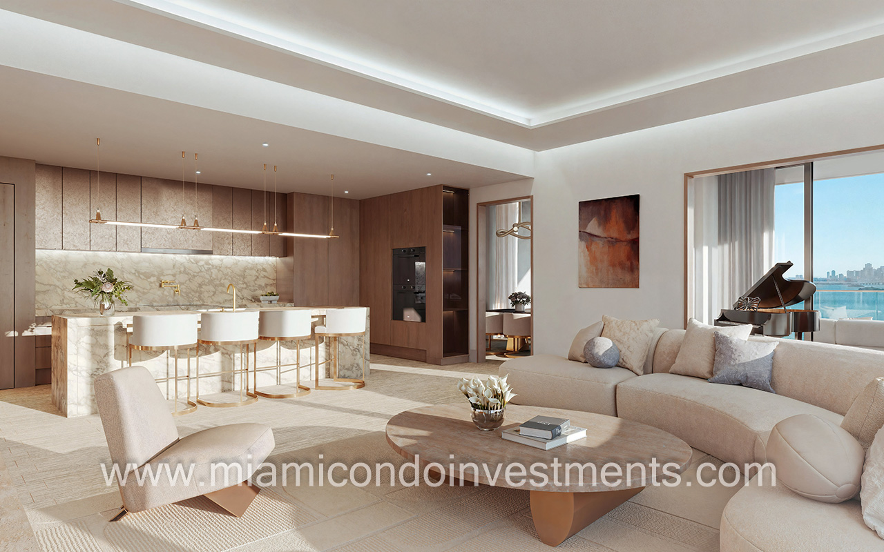 penthouse living room and kitchen