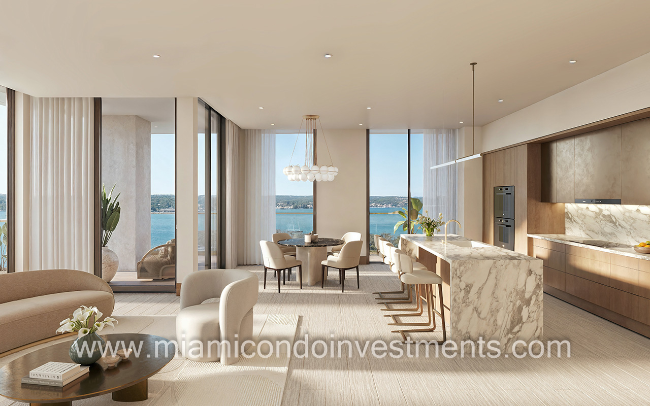 Tula Residences living, dining, and kitchen