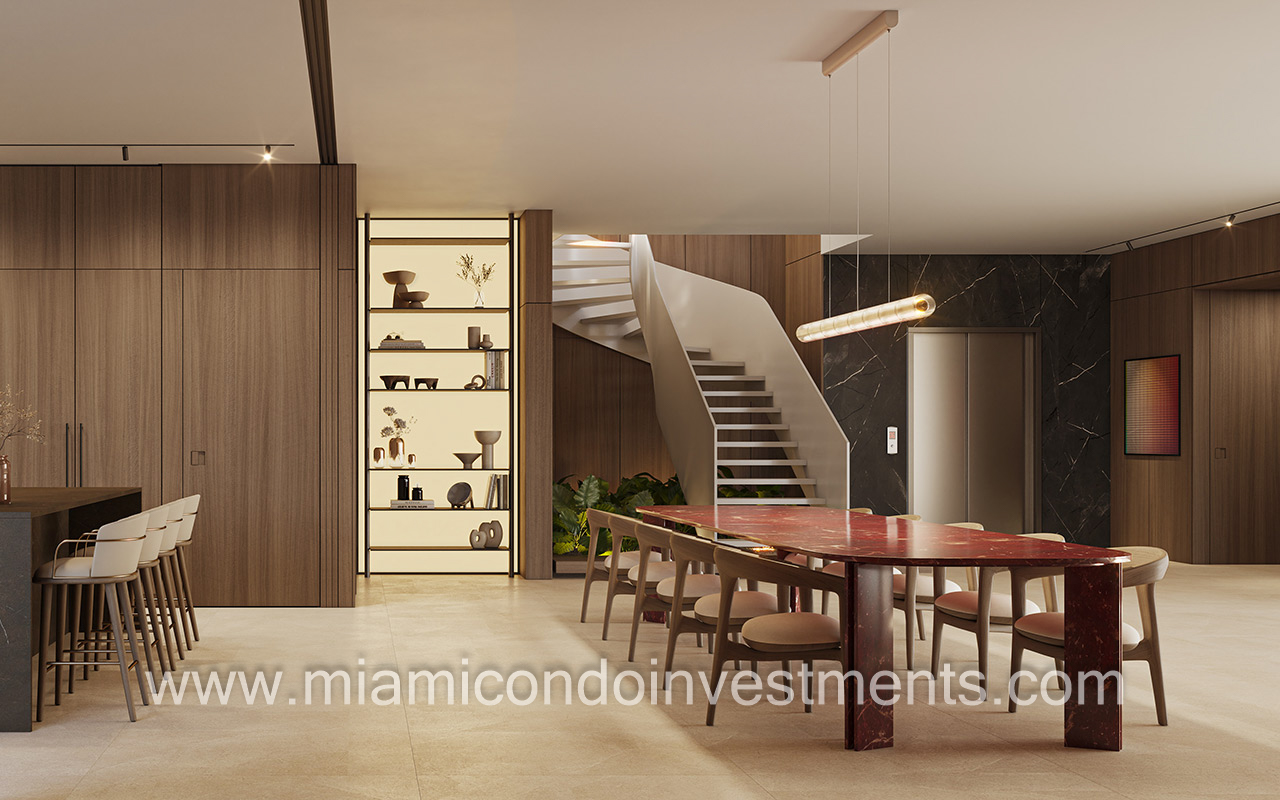 dining area and staircase in the penthouses at Colette