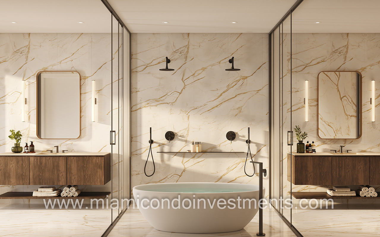 primary bathroom in the penthouses at Colette