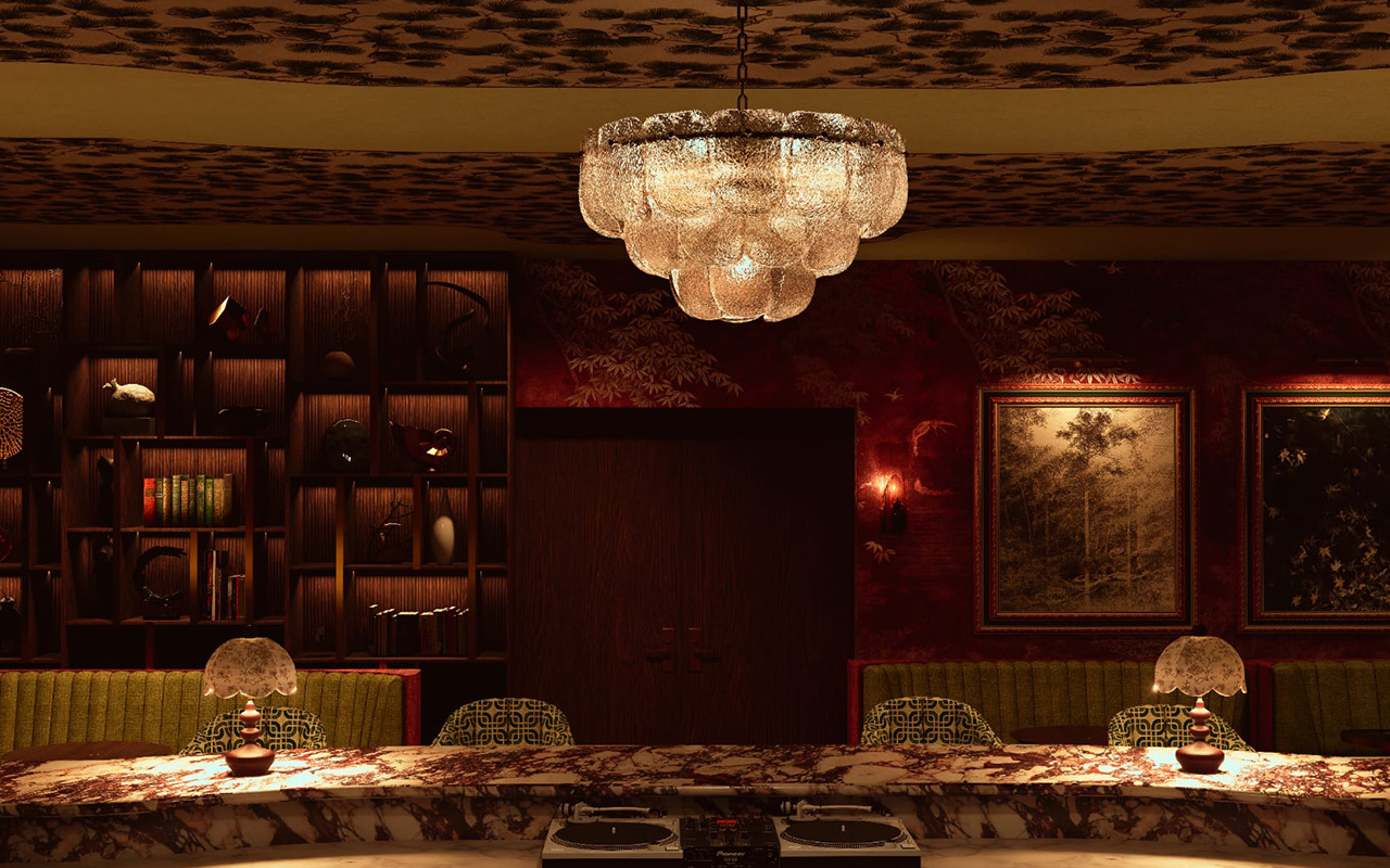 hidden cocktail bar seating area