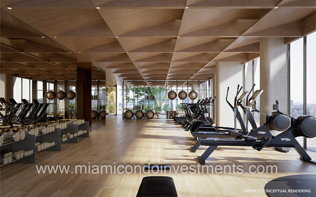 fitness center at HQ Residences Miami