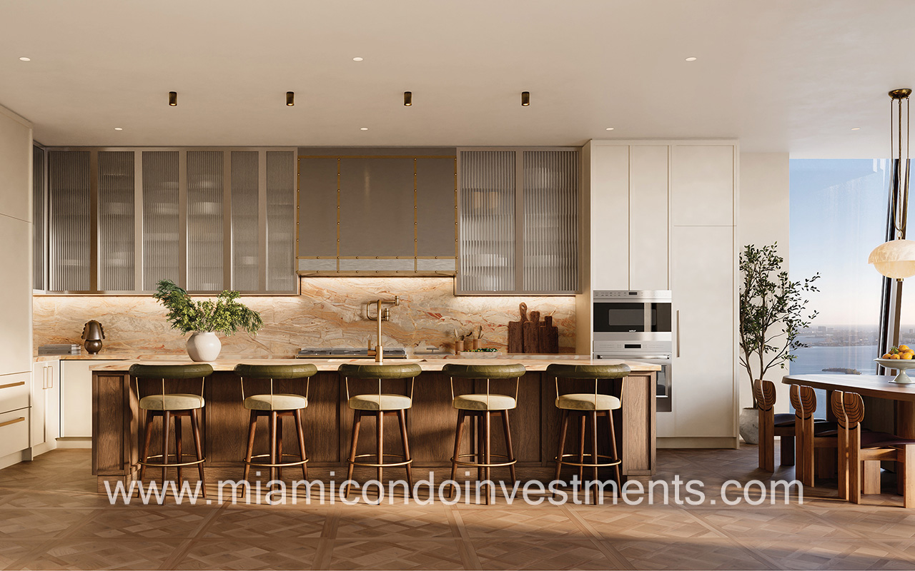 chef's kitchen in triplex penthouse at Villa Miami