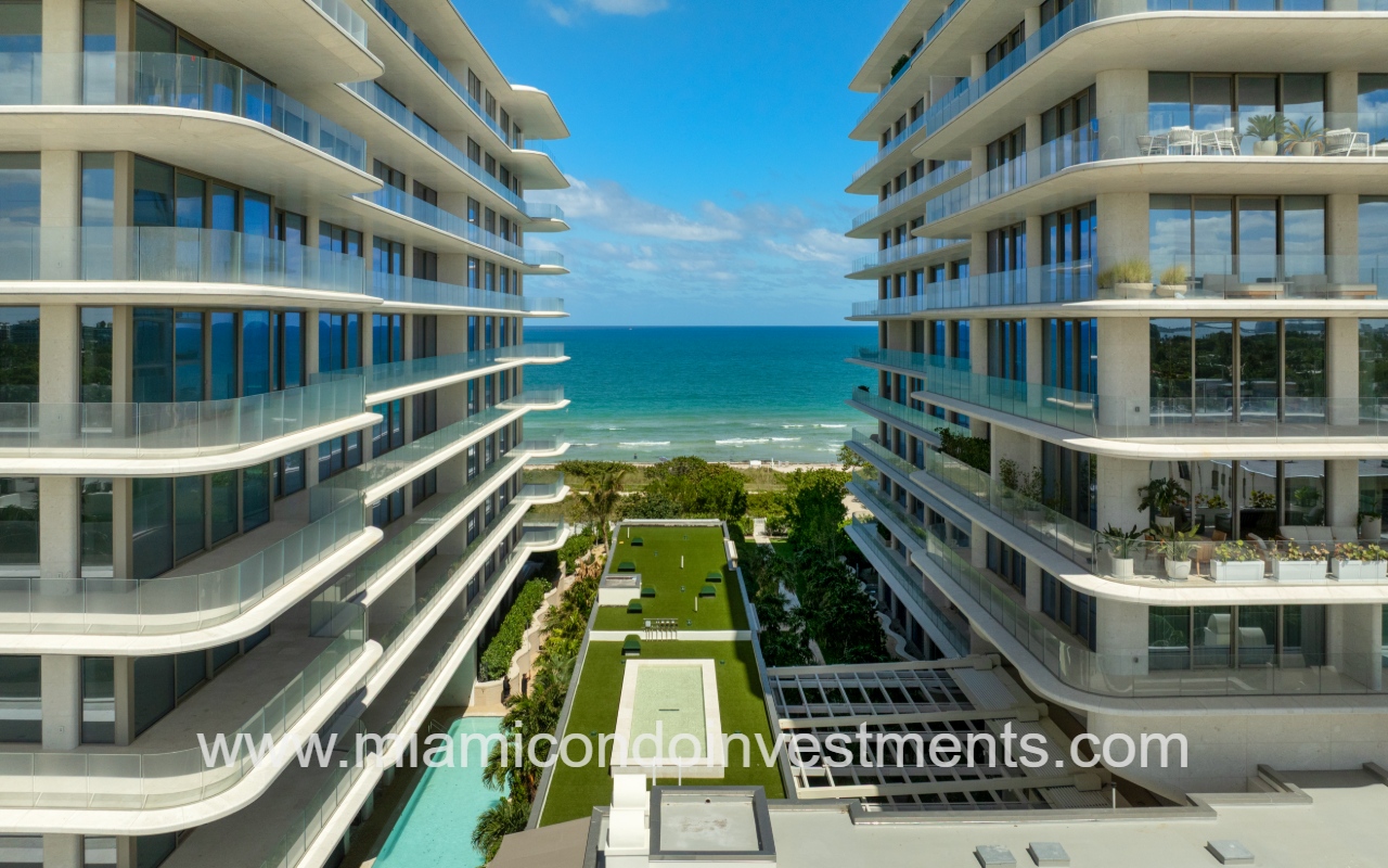 Seaway at the Surf Club drone view condo building profile exterior and blue ocean backdrop