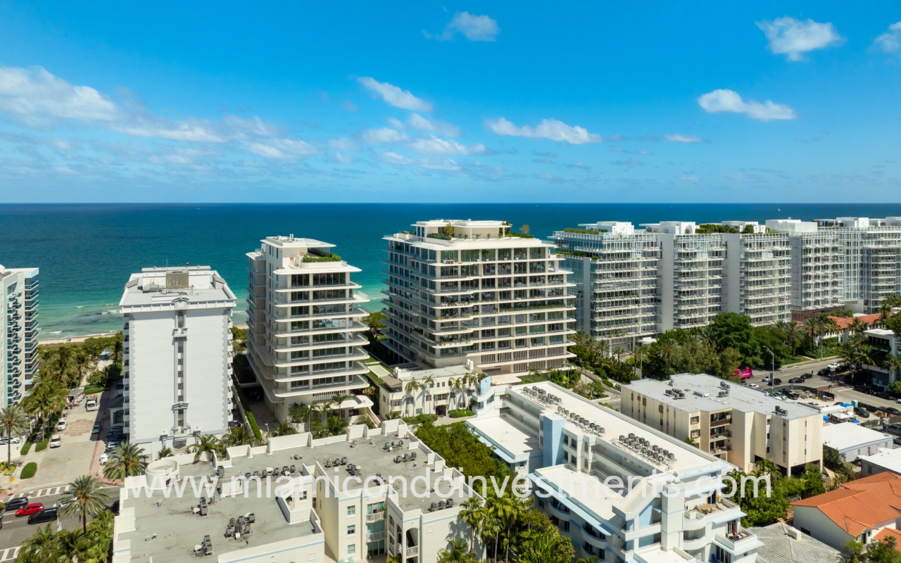 Seaway at the Surf Club drone overlooking condo building on the beach