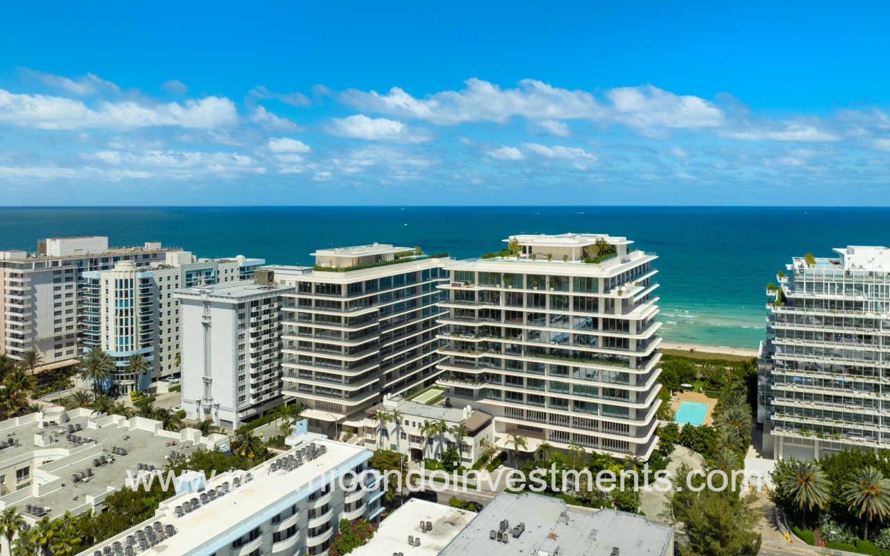Seaway at the Surf Club drone overlooking condo building on the beach