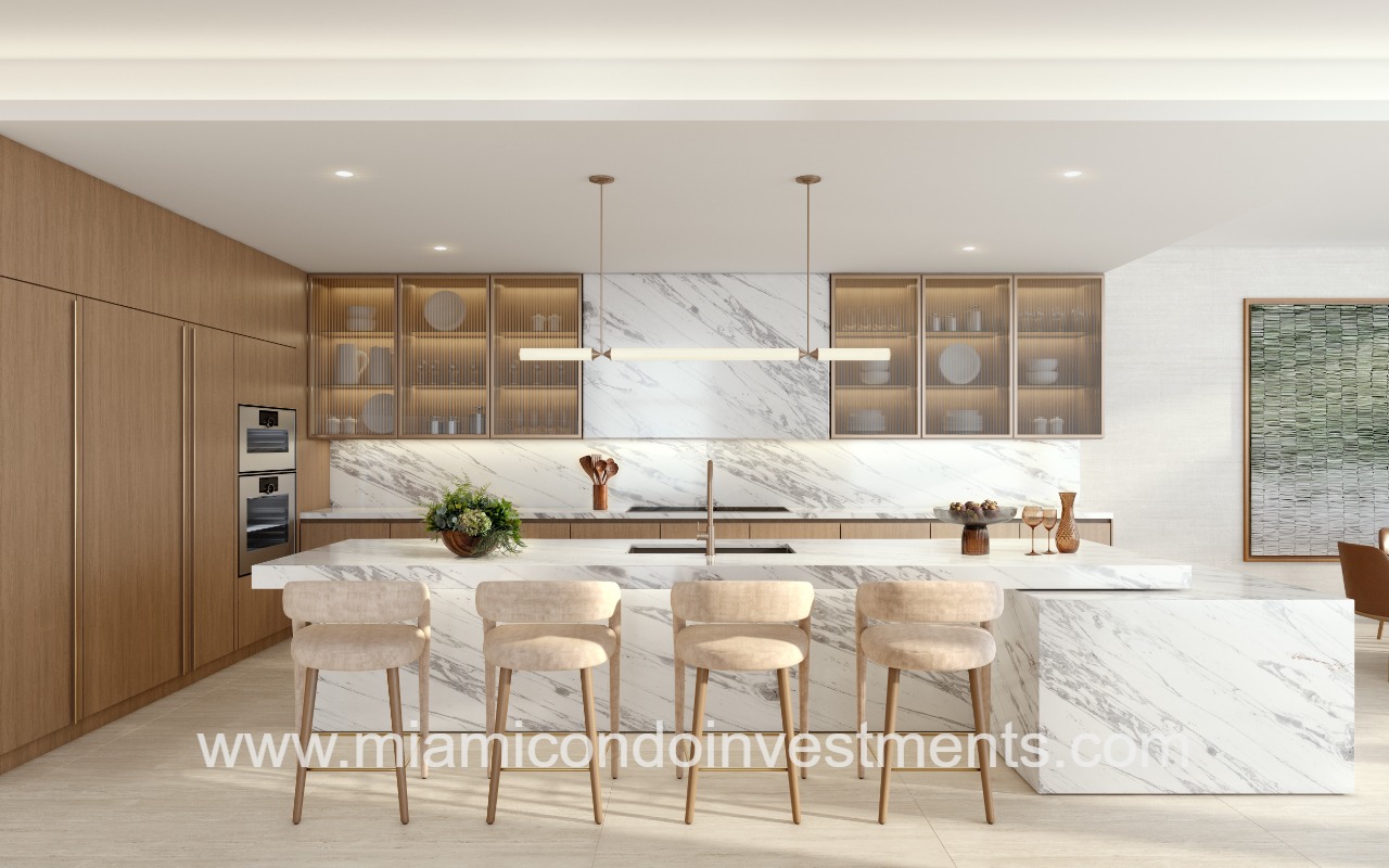 619 Brickell condo kitchen with island