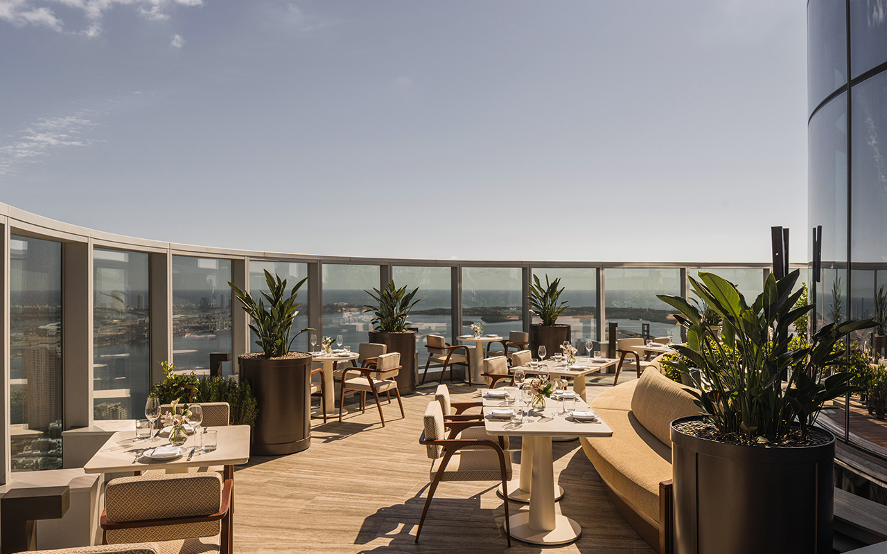 outdoor dining views of Brickell from SEIA Miami