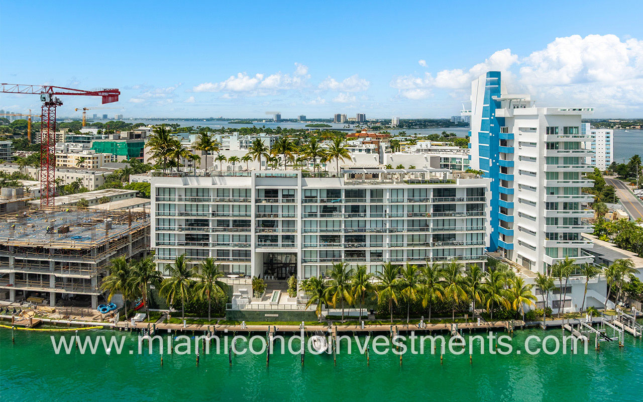 Sereno Residences in Bay Harbor Islands back of building from waterway