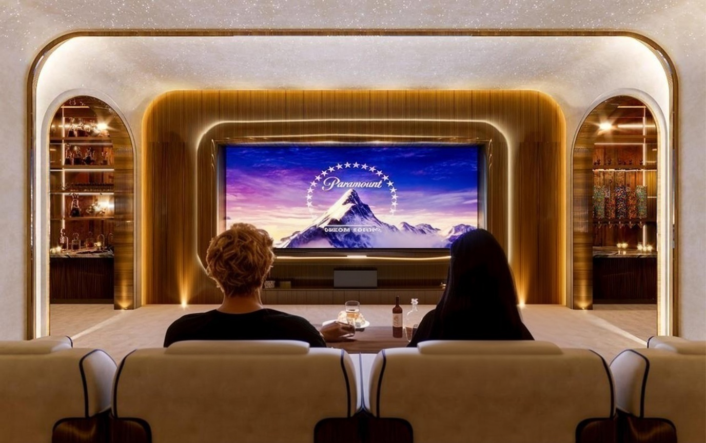 couple watching a movie in the home theater