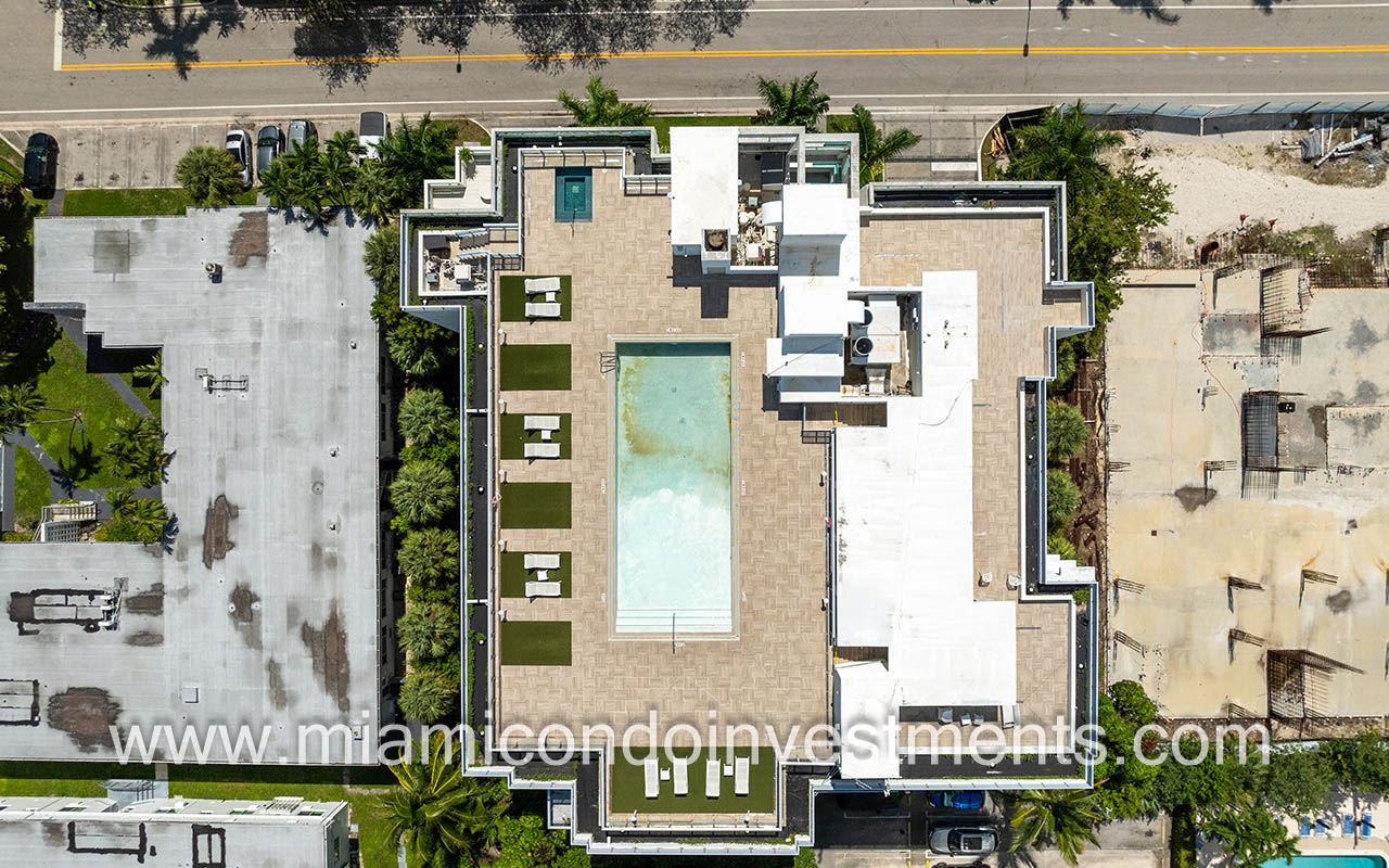 Bay Harbor Club condos aerial view rooftop pool and sundeck