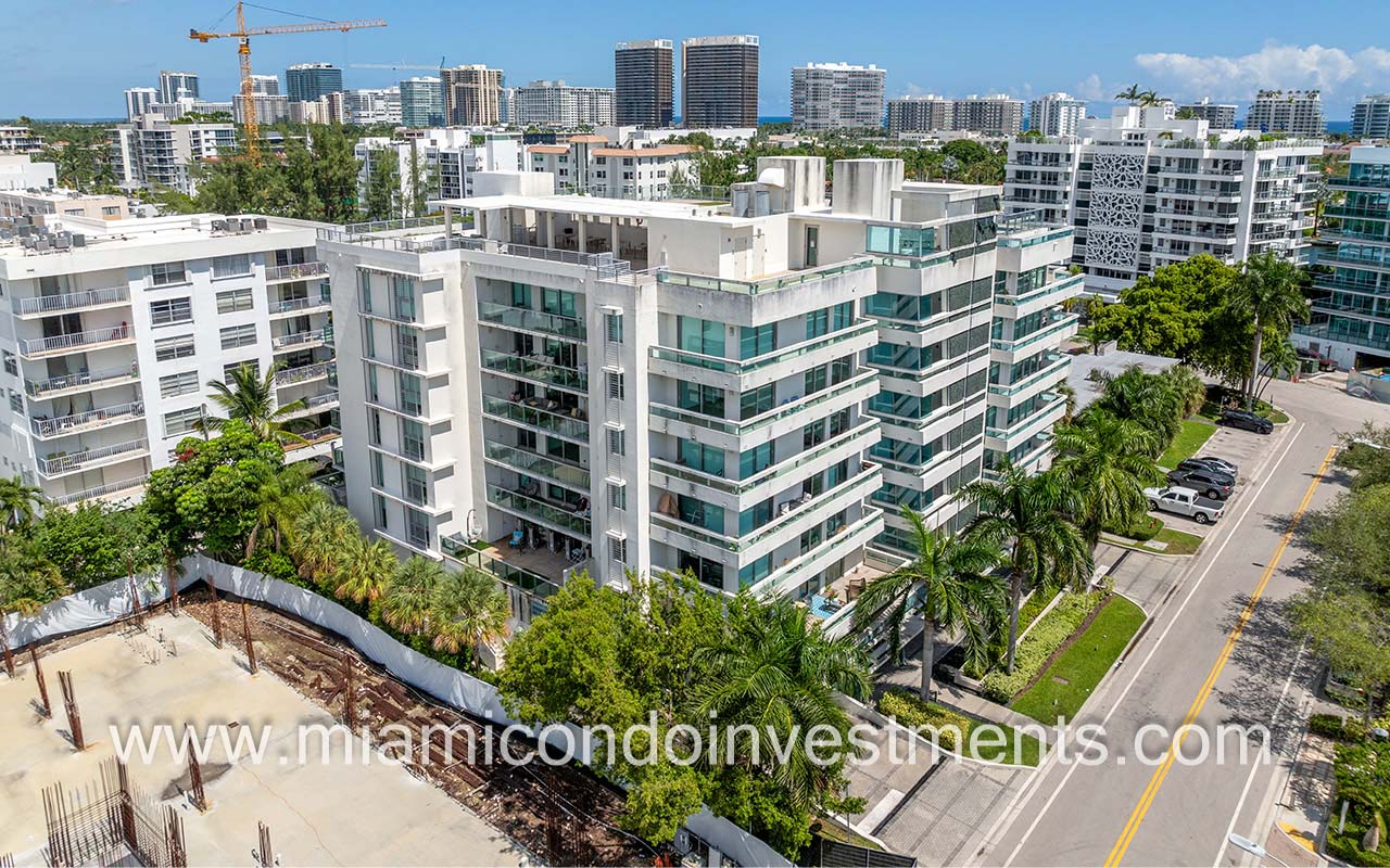 Bay Harbor Club condos drone of building side angle