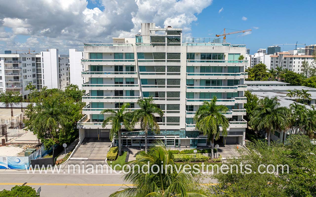 Bay Harbor Club condos drone facing front of building closeup